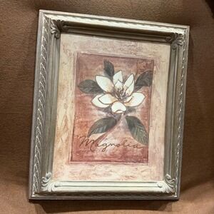 Home Interiors and Gifts Magnolia Framed Art Print Ornate Gold Bronze Frame 11x9